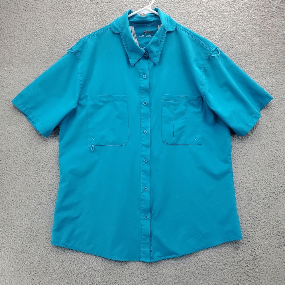 World Wide Sportsman Shirt Womens XL Fishing Button Up Blue Outdoor Vented